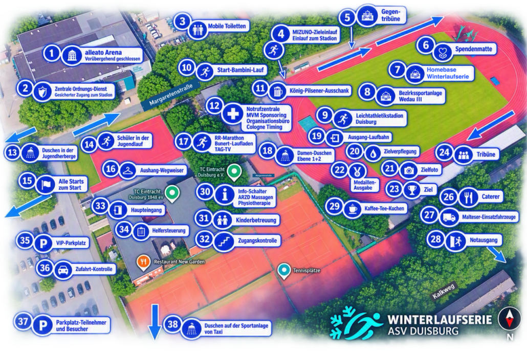 Lageplan der Winterlaufserie rund um das Leichtathletikstadion Duisburg